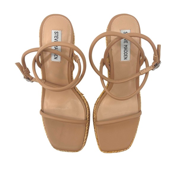 Steve Madden Tan Raffia Wedge Sandals Strappy Espadrille Platform Size 9 NWOB - Picture 5 of 11